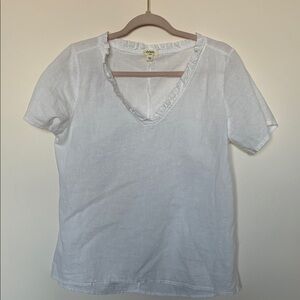 dylan White Linen V-Neck Ruffle Short Sleeve Top